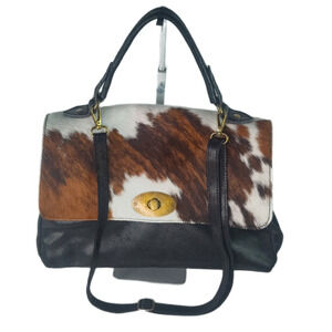 Charlie Leather Donatelia Black & Fur Large Handbag & Crossbody-Gently Used